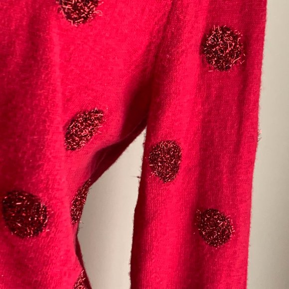Talbots Tinsel Polkadot Wool Blend Sweater in Festive Berry Red - Picture 6 of 15